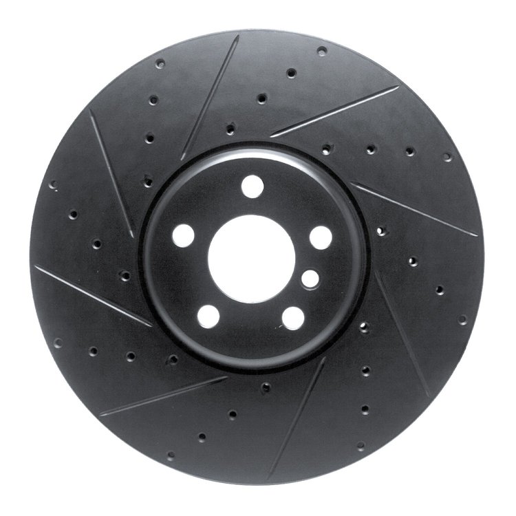 E-Line Drilled & Slotted Black Brake Rotor, Fits Select BMW, Position: Left Front