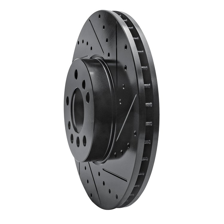 E-Line Drilled & Slotted Black Brake Rotor, 2000-2006 BMW, Position: Front Right