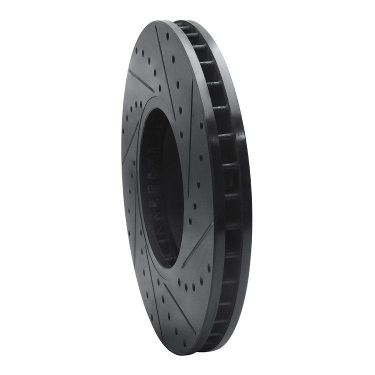 E-Line Drilled & Slotted Black Brake Rotor, 2002-2006 BMW, Position: Front Left