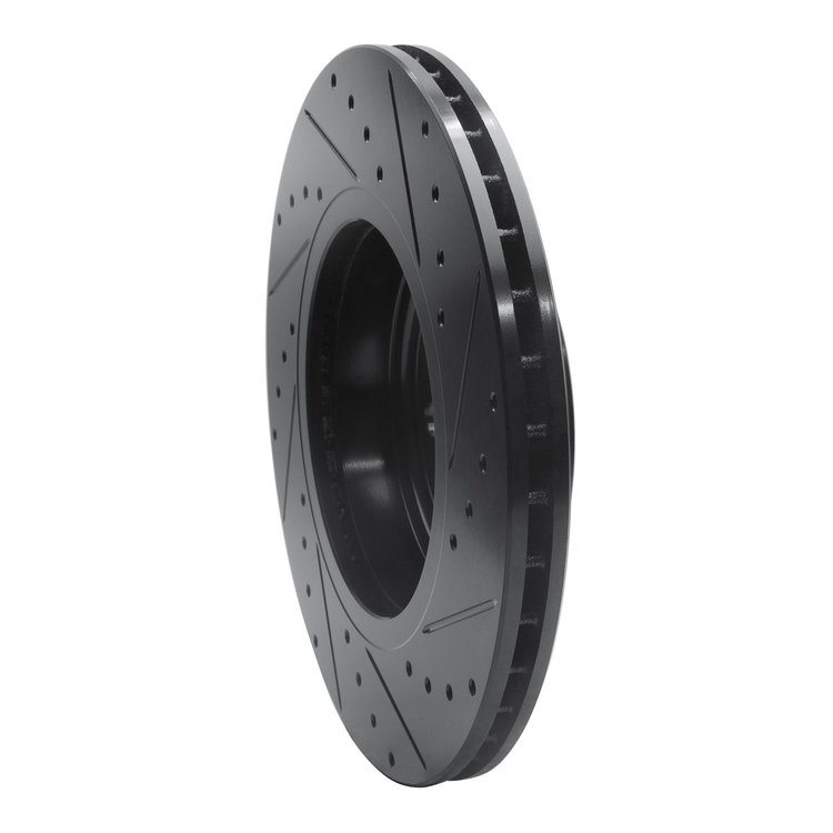 E-Line Drilled & Slotted Black Brake Rotor, 2004-2010 BMW, Position: Front Left