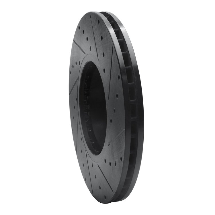 E-Line Drilled & Slotted Black Brake Rotor, 2007-2018 BMW, Position: Front Left