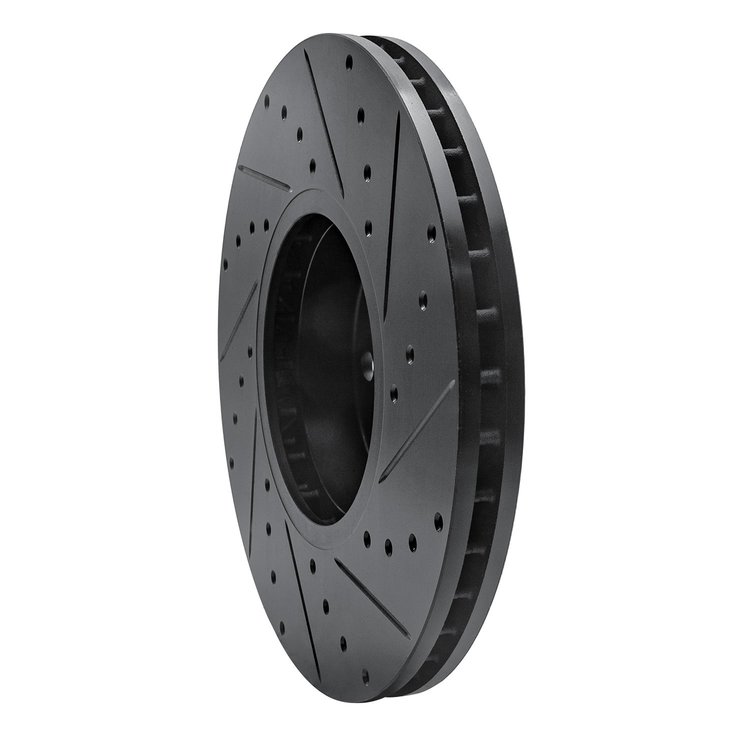 E-Line Drilled & Slotted Black Brake Rotor, 2007-2019 BMW, Position: Front Left