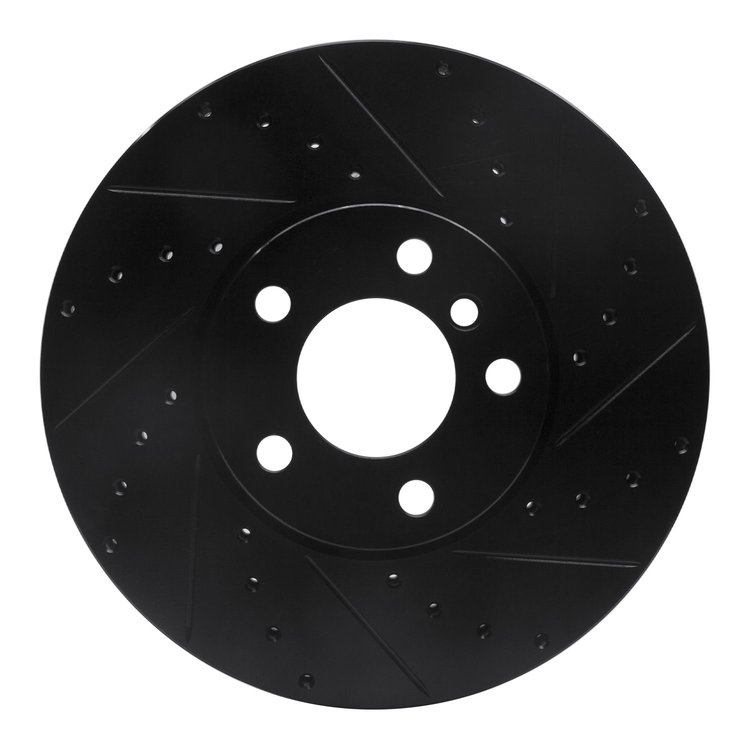 E-Line Drilled & Slotted Black Brake Rotor, 2007-2019 BMW, Position: Front Right