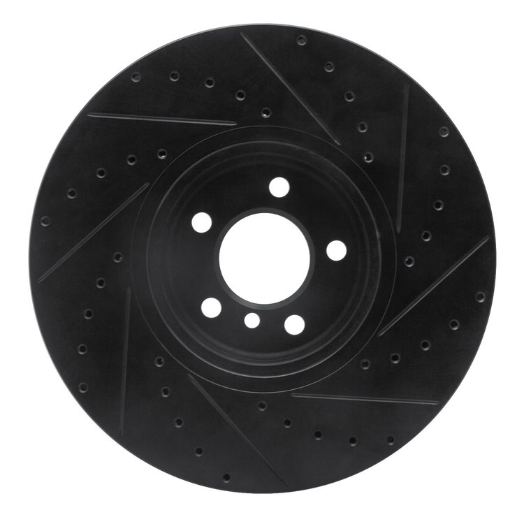 E-Line Drilled & Slotted Black Brake Rotor, 2008-2019 BMW, Position: Front Left