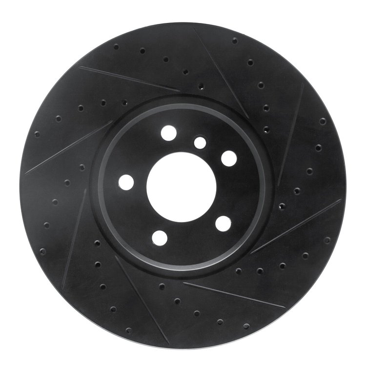 E-Line Drilled & Slotted Black Brake Rotor, 2008-2019 BMW, Position: Front Right