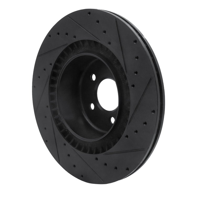 E-Line Drilled & Slotted Black Brake Rotor, 2010-2014 BMW, Position: Rear Left
