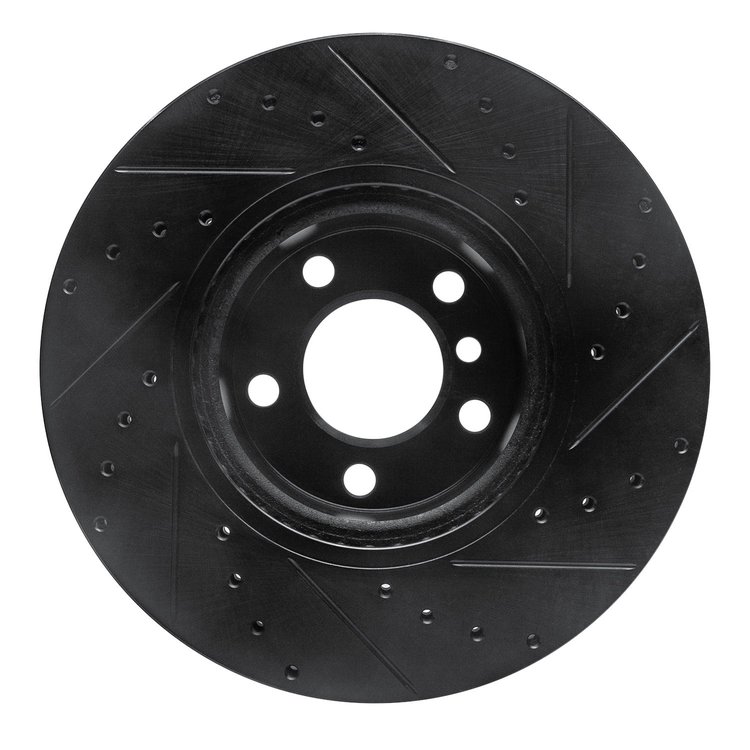 E-Line Drilled & Slotted Black Brake Rotor, 2011-2018 BMW, Position: Front Left