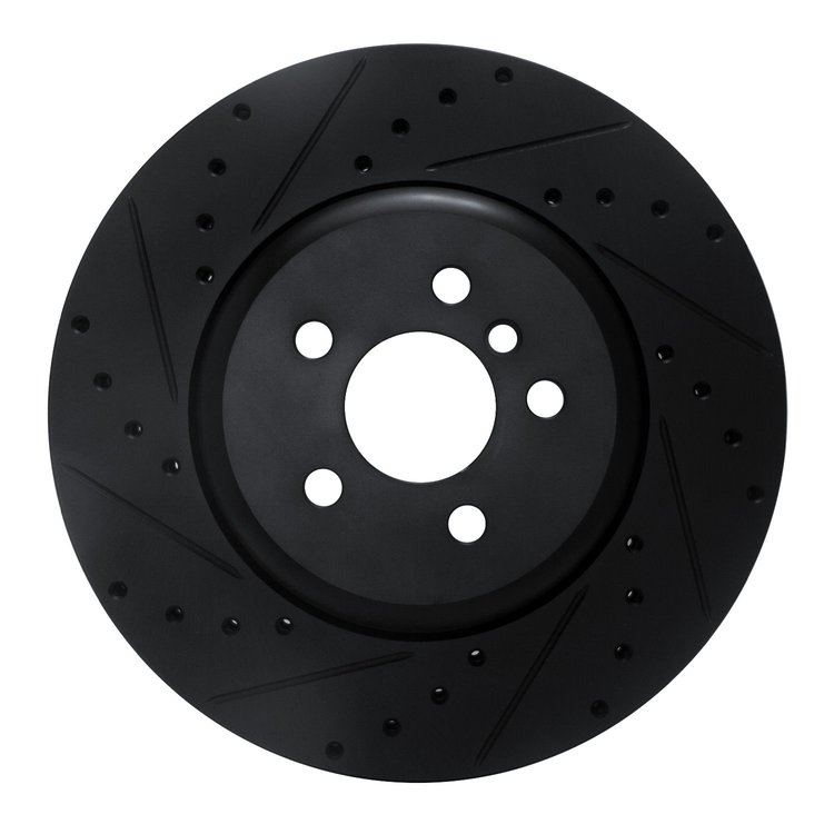 E-Line Drilled & Slotted Black Brake Rotor, Fits Select BMW, Position: Front Left