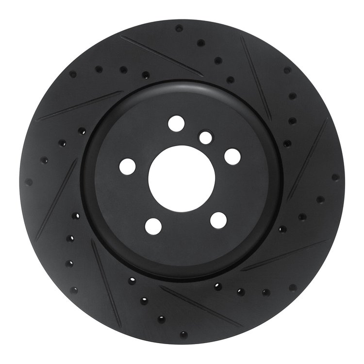 E-Line Drilled & Slotted Black Brake Rotor, Fits Select BMW, Position: Front Right