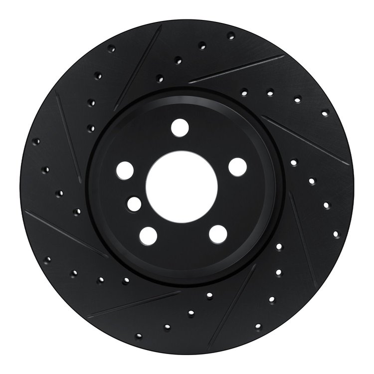 E-Line Drilled & Slotted Black Brake Rotor, Fits Select Fits Multiple Makes/Models, Position: Front Left