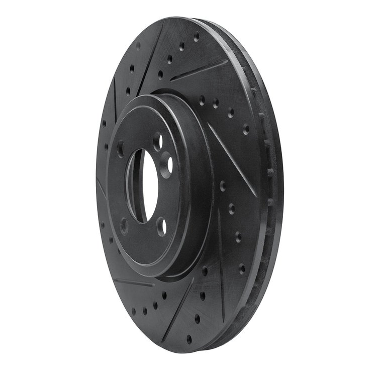 E-Line Drilled & Slotted Black Brake Rotor, 2002-2006 Mini, Position: Front Left