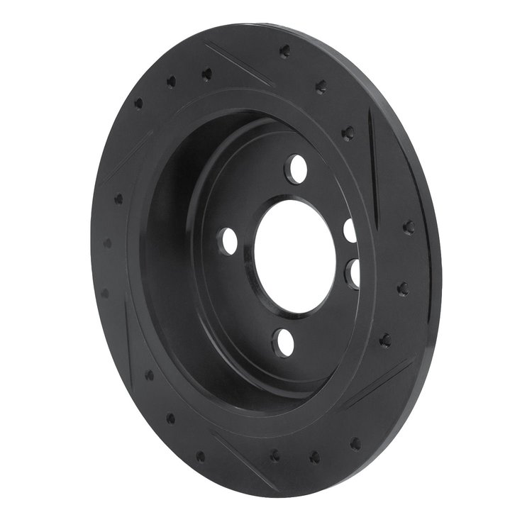 E-Line Drilled & Slotted Black Brake Rotor, 2002-2015 Mini, Position: Rear Left