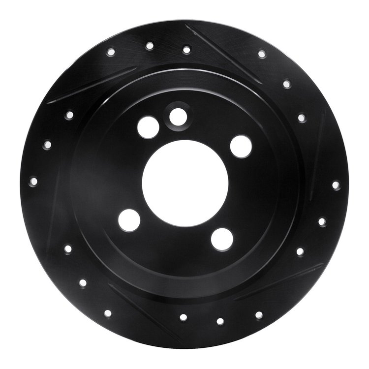 E-Line Drilled & Slotted Black Brake Rotor, 2002-2015 Mini, Position: Rear Right