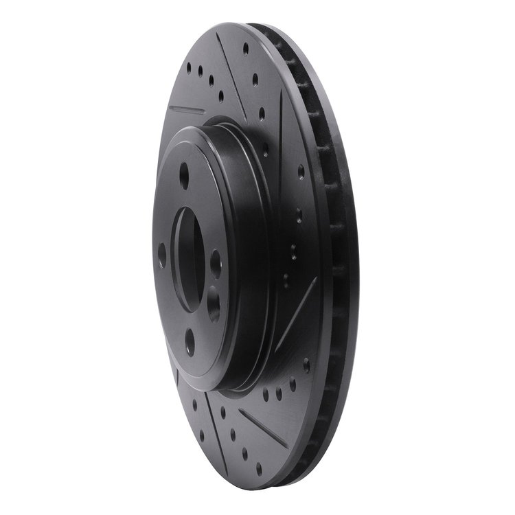 E-Line Drilled & Slotted Black Brake Rotor, 2007-2015 Mini, Position: Front Right