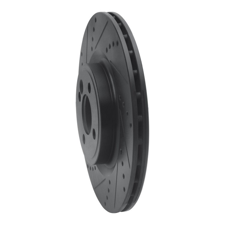 E-Line Drilled & Slotted Black Brake Rotor, 2009-2014 Mini, Position: Front Left
