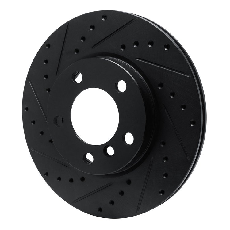 E-Line Drilled & Slotted Black Brake Rotor, 2011-2016 Mini, Position: Front Left