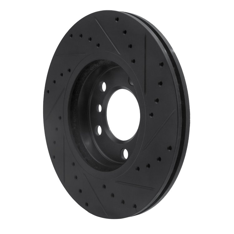 E-Line Drilled & Slotted Black Brake Rotor, 2011-2016 Mini, Position: Front Left