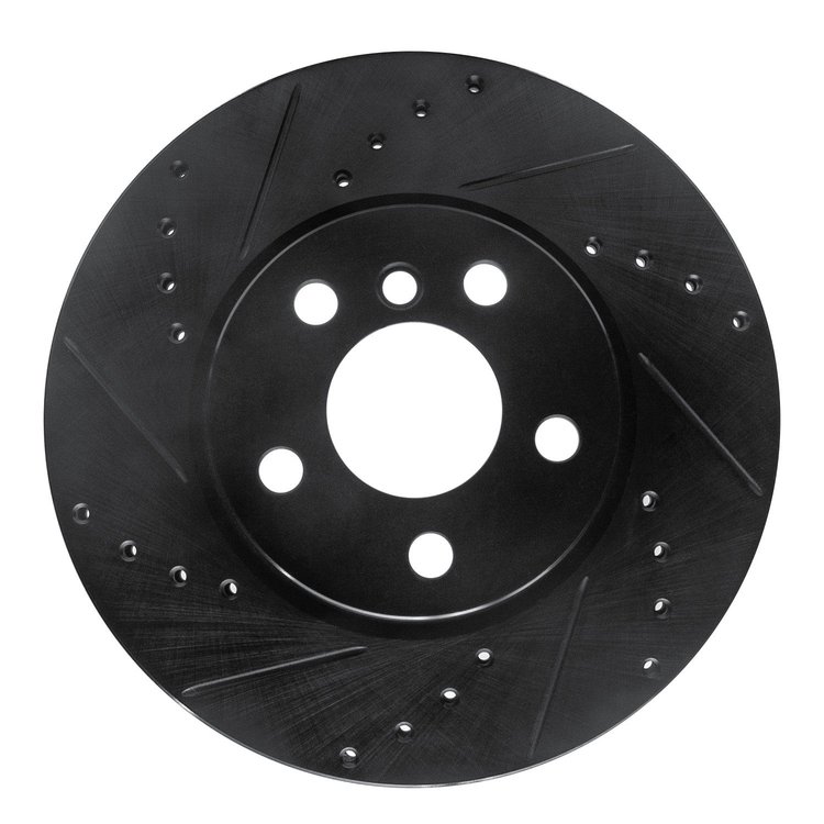 E-Line Drilled & Slotted Black Brake Rotor, 2014-2021 Mini, Position: Front Left
