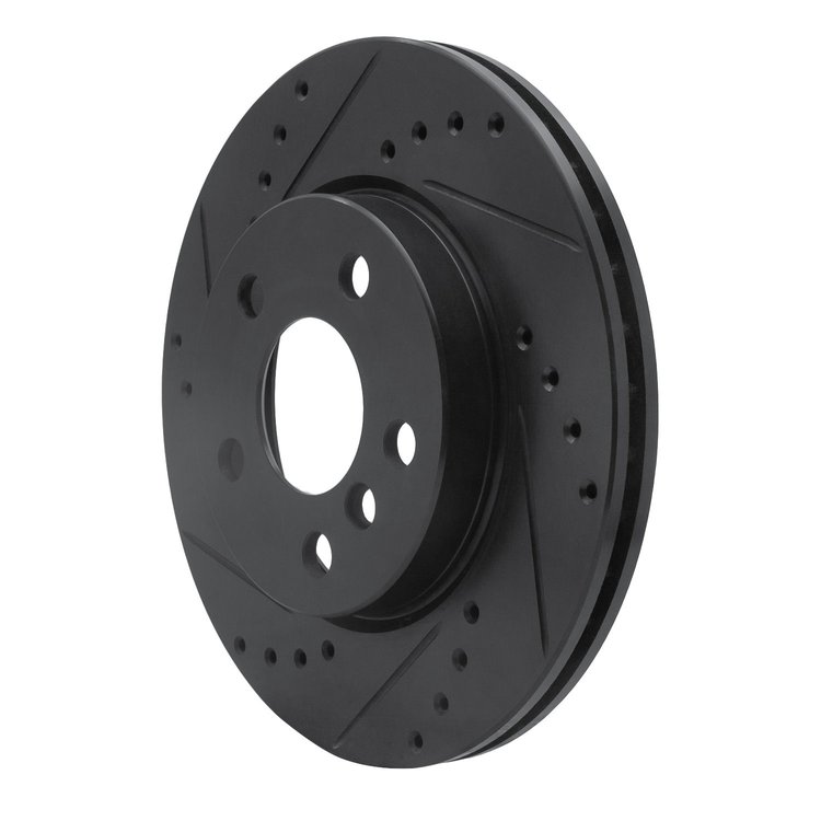 E-Line Drilled & Slotted Black Brake Rotor, Fits Select Mini, Position: Front Left