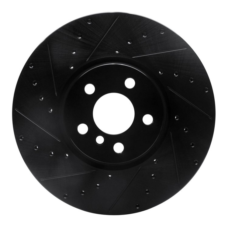 E-Line Drilled & Slotted Black Brake Rotor, 2015-2019 Mini, Position: Front Left