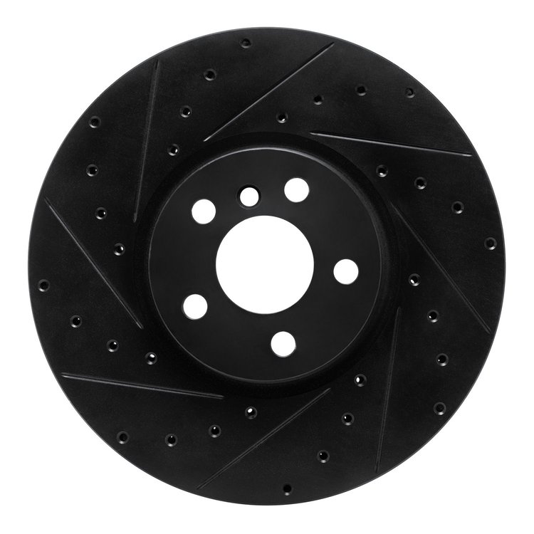 E-Line Drilled & Slotted Black Brake Rotor, Fits Select Mini, Position: Front Left