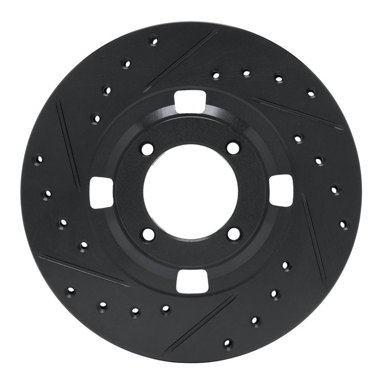 E-Line Drilled & Slotted Black Brake Rotor, 1983-1990 GM, Position: Front Left