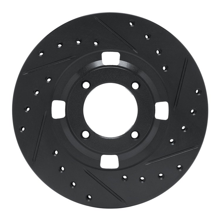 E-Line Drilled & Slotted Black Brake Rotor, 1983-1990 GM, Position: Front Right