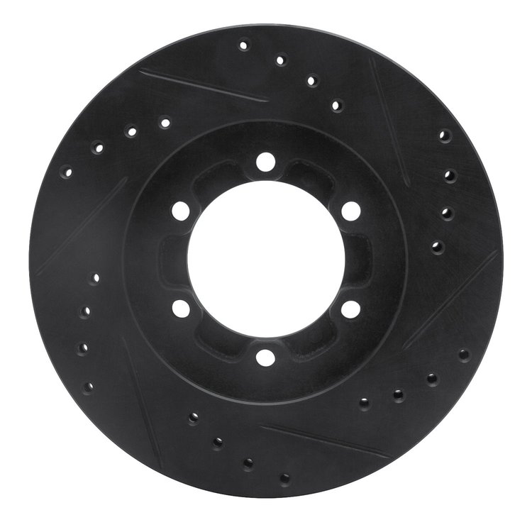 E-Line Drilled & Slotted Black Brake Rotor, 1986-2006 Fits Multiple Makes/Models, Position: Front Left