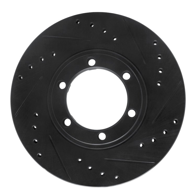 E-Line Drilled & Slotted Black Brake Rotor, 1986-2006 Fits Multiple Makes/Models, Position: Front Right