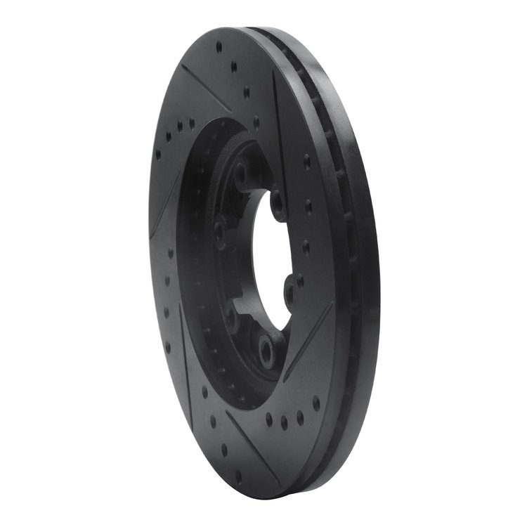 E-Line Drilled & Slotted Black Brake Rotor, 1992-2002 Fits Multiple Makes/Models, Position: Front Left