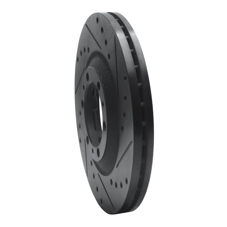 E-Line Drilled & Slotted Black Brake Rotor, 1992-2002 Fits Multiple Makes/Models, Position: Front Right