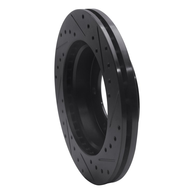 E-Line Drilled & Slotted Black Brake Rotor, 2001-2004 Fits Multiple Makes/Models, Position: Front Left
