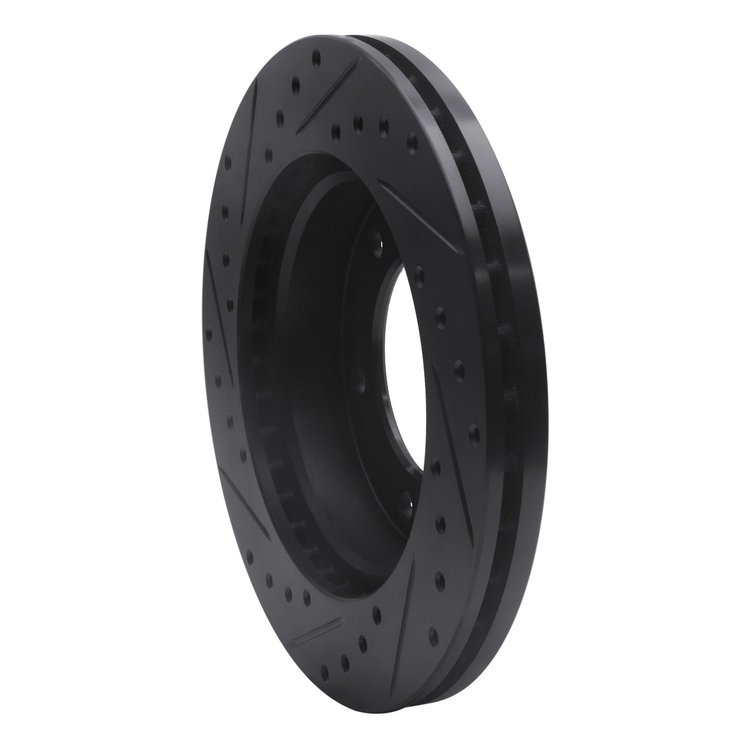 E-Line Drilled & Slotted Black Brake Rotor, 2001-2004 Fits Multiple Makes/Models, Position: Front Right