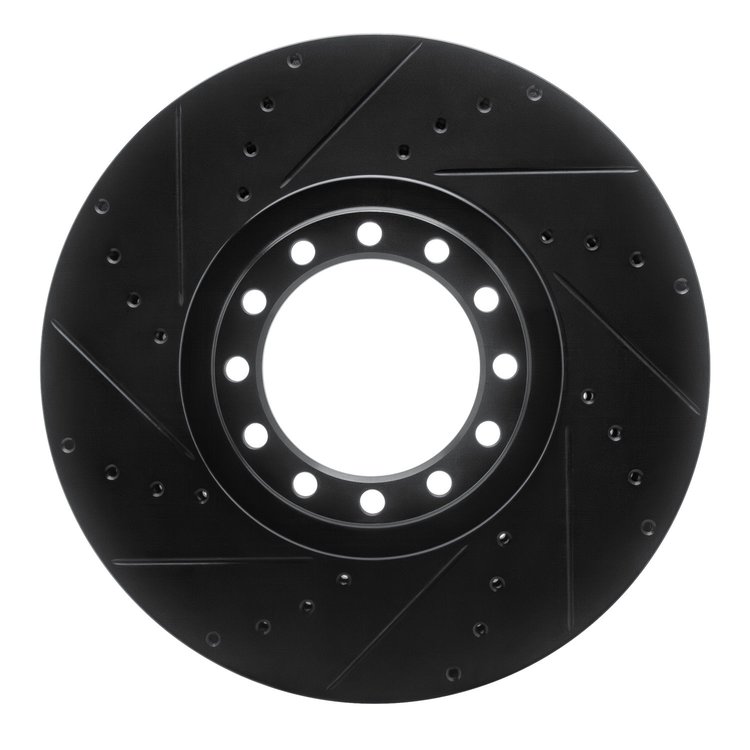 E-Line Drilled & Slotted Black Brake Rotor, Fits Select GM, Position: Front Left