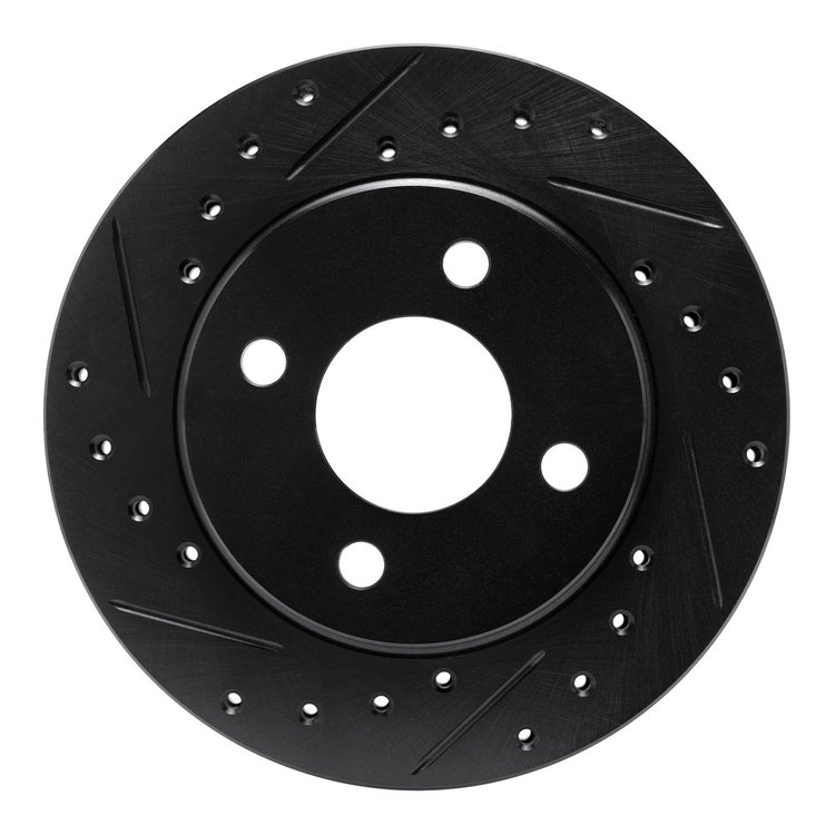 E-Line Drilled & Slotted Black Brake Rotor, 1981-1987 Mopar, Position: Front Left