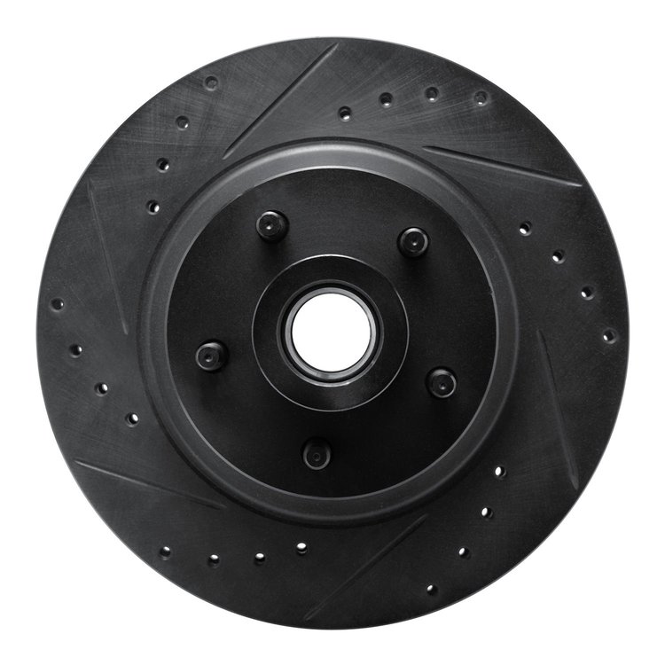 E-Line Drilled & Slotted Black Brake Rotor, 1969-1973 Mopar, Position: Front Left