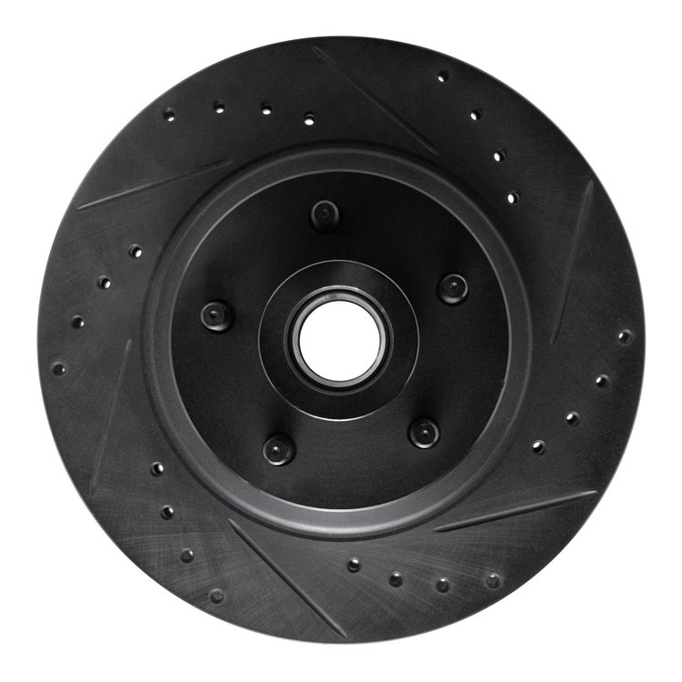 E-Line Drilled & Slotted Black Brake Rotor, 1969-1973 Mopar, Position: Front Right