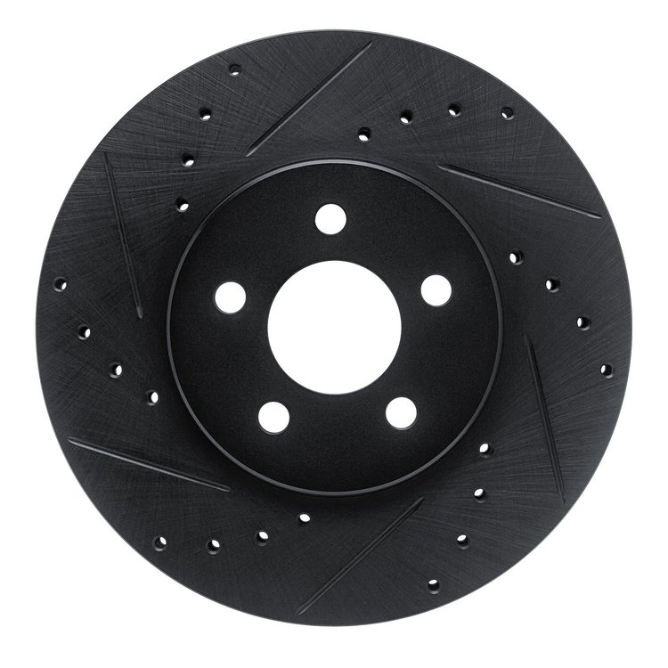 E-Line Drilled & Slotted Black Brake Rotor, 1989-1995 Mopar, Position: Front Left