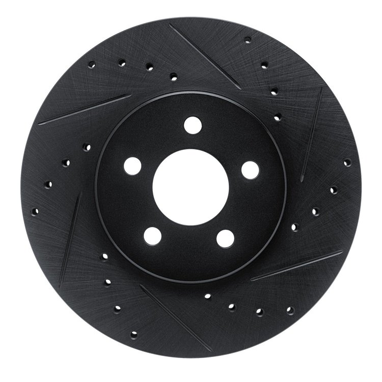 E-Line Drilled & Slotted Black Brake Rotor, 1989-1995 Mopar, Position: Front Right