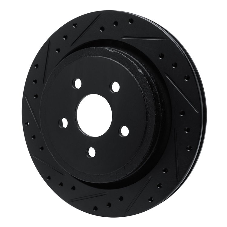 E-Line Drilled & Slotted Black Brake Rotor, 1989-1995 Mopar, Position: Rear Left