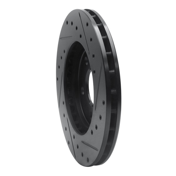 E-Line Drilled & Slotted Black Brake Rotor, 1995-2000 Mopar, Position: Front Left