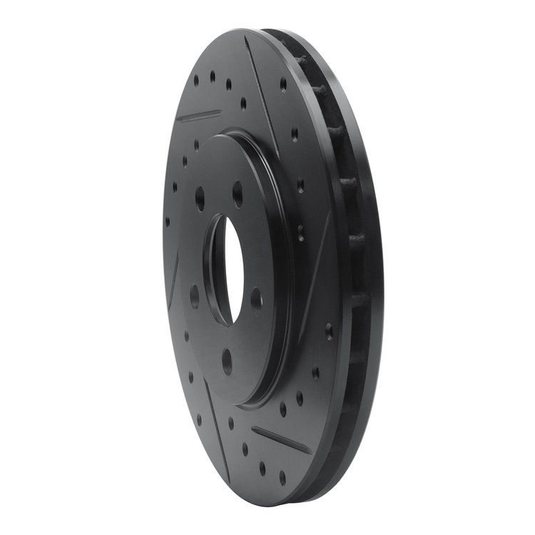E-Line Drilled & Slotted Black Brake Rotor, 1995-2000 Mopar, Position: Front Right
