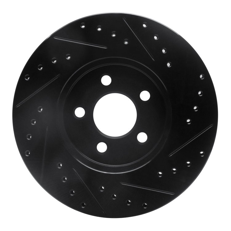 E-Line Drilled & Slotted Black Brake Rotor, 1995-2006 Mopar, Position: Front Left