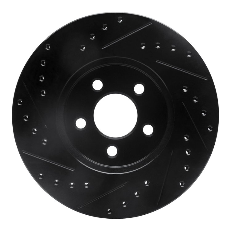 E-Line Drilled & Slotted Black Brake Rotor, 1995-2006 Mopar, Position: Front Right