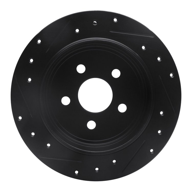 E-Line Drilled & Slotted Black Brake Rotor, 1995-2007 Mopar, Position: Rear Right