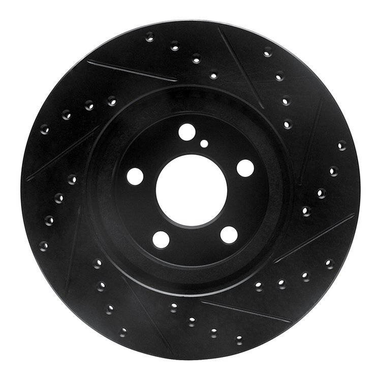 E-Line Drilled & Slotted Black Brake Rotor, 2001-2010 Mopar, Position: Front Left