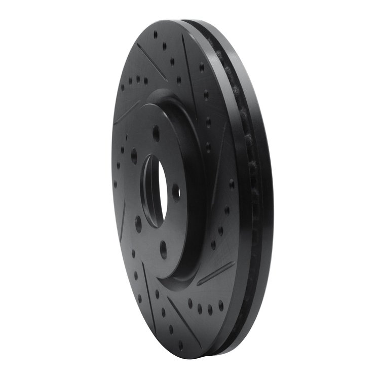E-Line Drilled & Slotted Black Brake Rotor, 2003-2009 Mopar, Position: Front Right