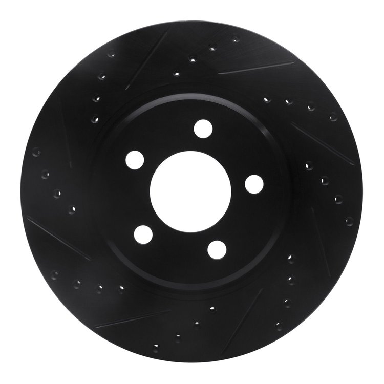 E-Line Drilled & Slotted Black Brake Rotor, Fits Select Mopar, Position: Front Left