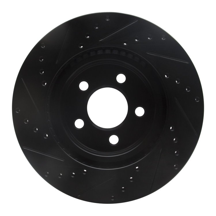 E-Line Drilled & Slotted Black Brake Rotor, Fits Select Mopar, Position: Front Right