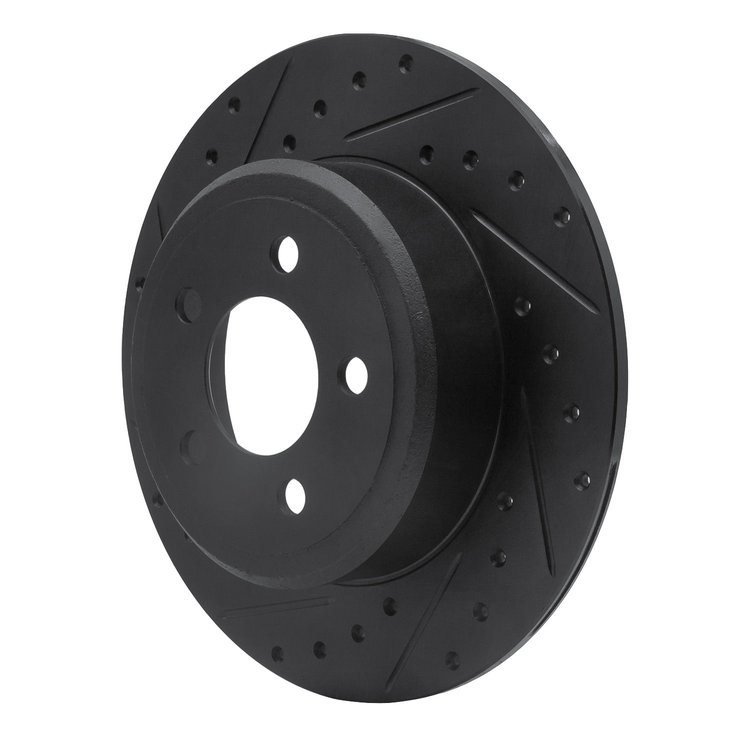 E-Line Drilled & Slotted Black Brake Rotor, Fits Select Mopar, Position: Rear Left